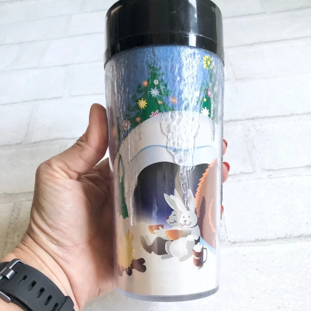 Starbucks 1997 Vintage 16oz Acrylic Tumbler - Rare Icicle Texture, Campfire Bear